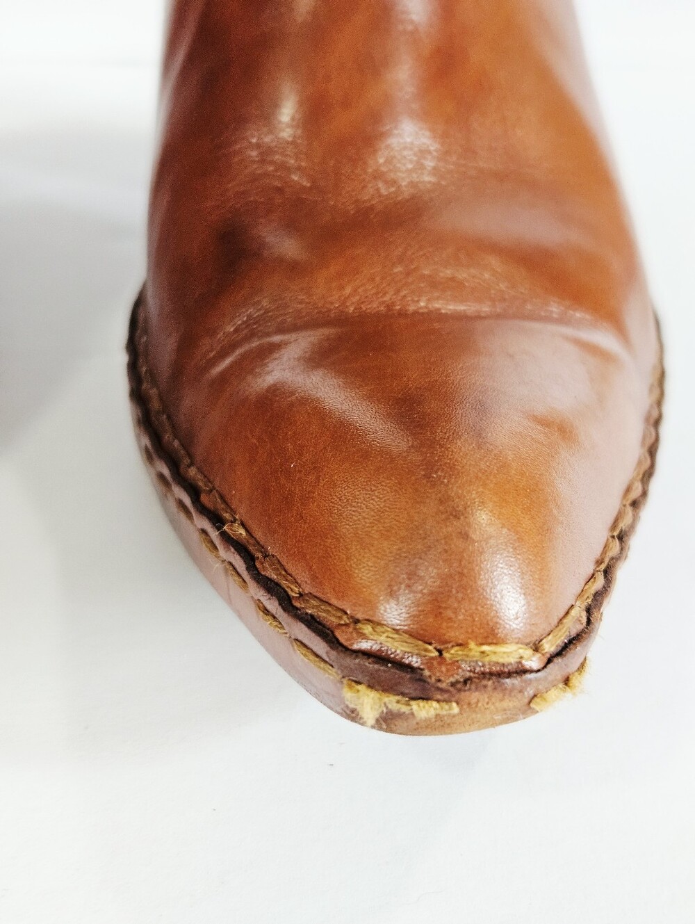 Vintage Frye Phoenix Cognac Brown Leather Stacked Heel Western Cowboy Boots 10 - Picture 8 of 15